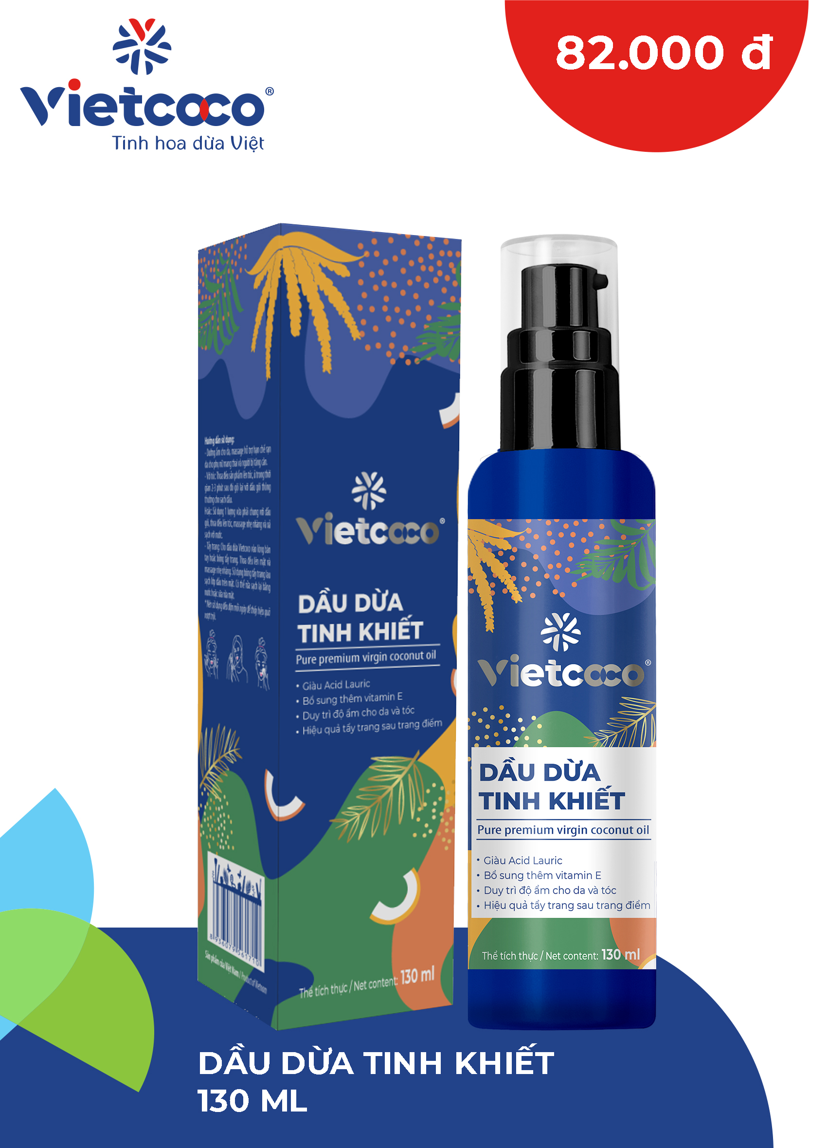 Dầu dừa tinh khiết mỹ phẩm Vietcoco 130ml