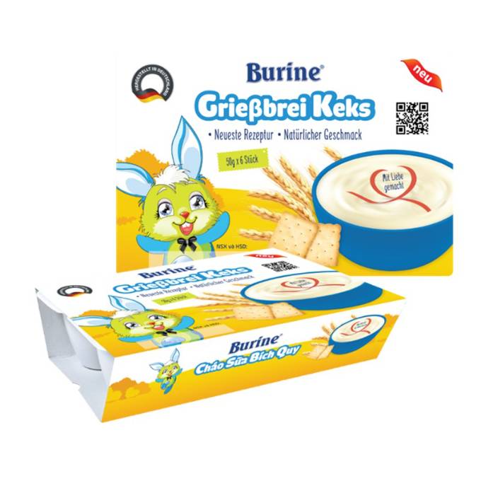 Cháo Sữa Burine Đủ Vị Vani, Bích Quy, Pudding [Lốc 6 hộp x50g [Date 07/2024]
