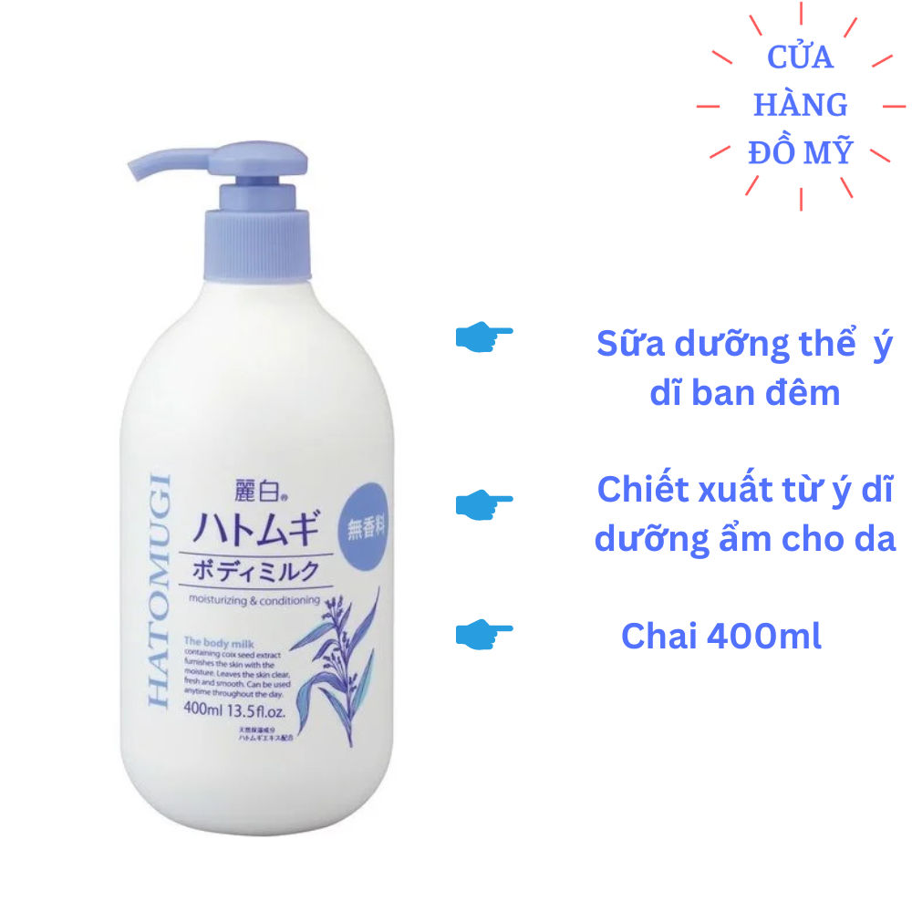 Sữa Dưỡng Thể Dùng Cho Ban Đêm Không Mùi Hatomugi Moisturizing & Conditioning The Body Milk 400ml Shop Hong1008