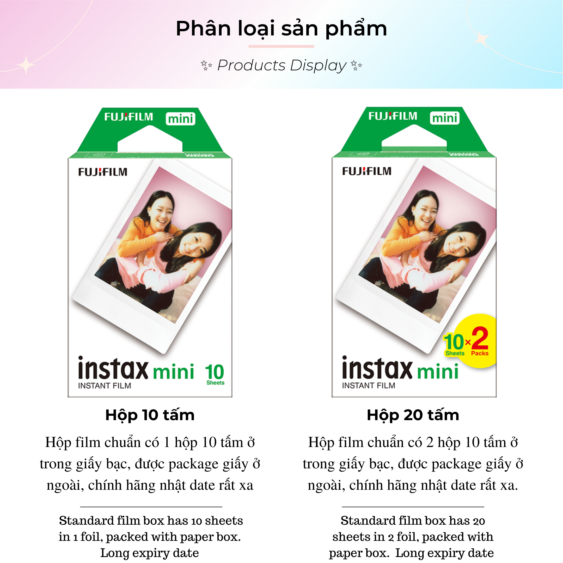 [HCM] INSTAX FILM MINI Date cao giấy in viền trắng cho máy ảnh chụp lấy liền Instax Mini Fujifilm Chính hãng Nhật