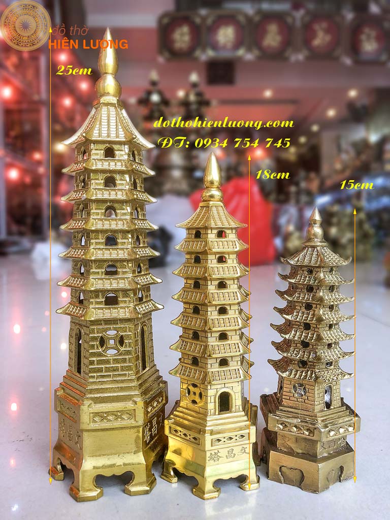 Tháp Văn Xương 7 Tầng Bằng Đồng Cho Bé Trai Cao 15cm, 18cm, 24cm