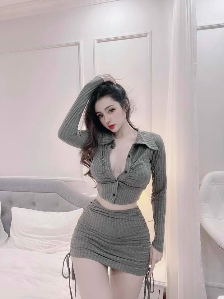 [HCM]sét bộ áo cổ bẻ nhun ngực kềm áy rút dây sin sò sang chảnh 5364