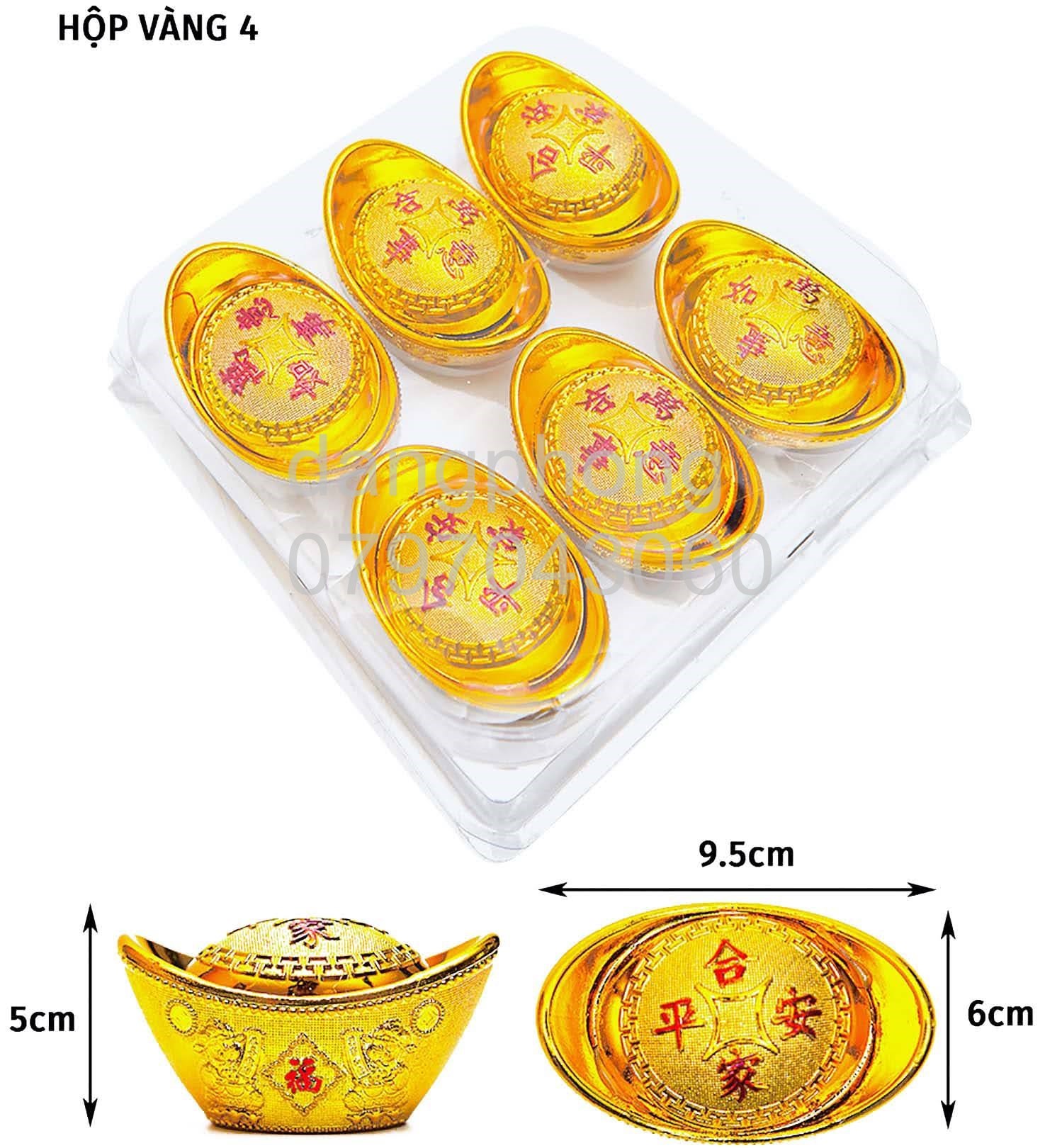 Hộp 6 thỏi vàng size 10cm ,8cm trang trí tết,bàn thờ thổ địa thần tài