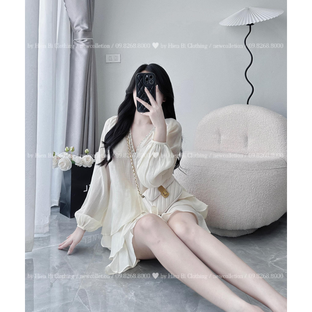 Set tơ cổ ngọc chân váy bèo siêu xinh