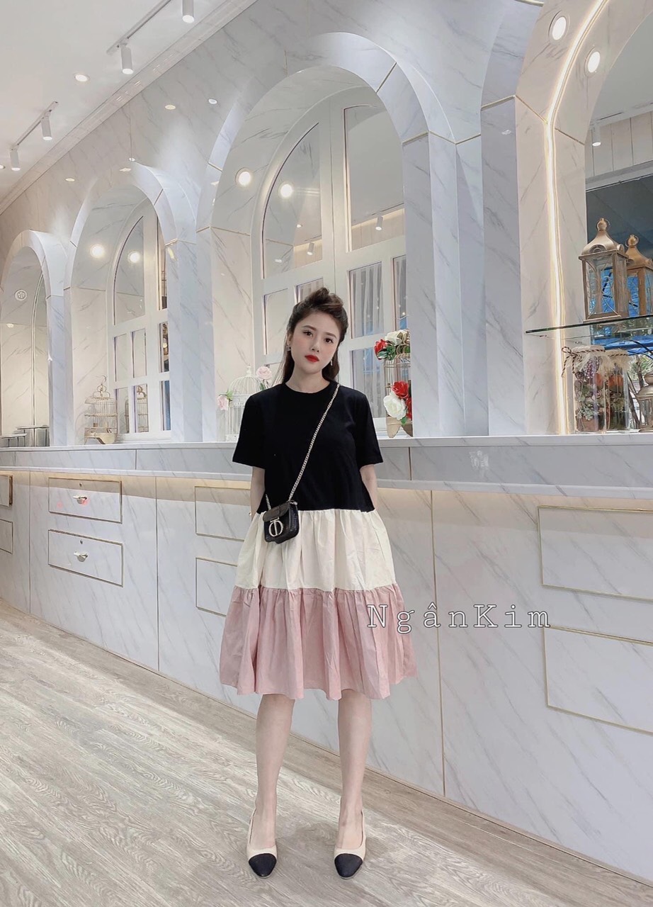Váy bầu ( đầm bầu) xinh dáng dài xếp tầng đẹp