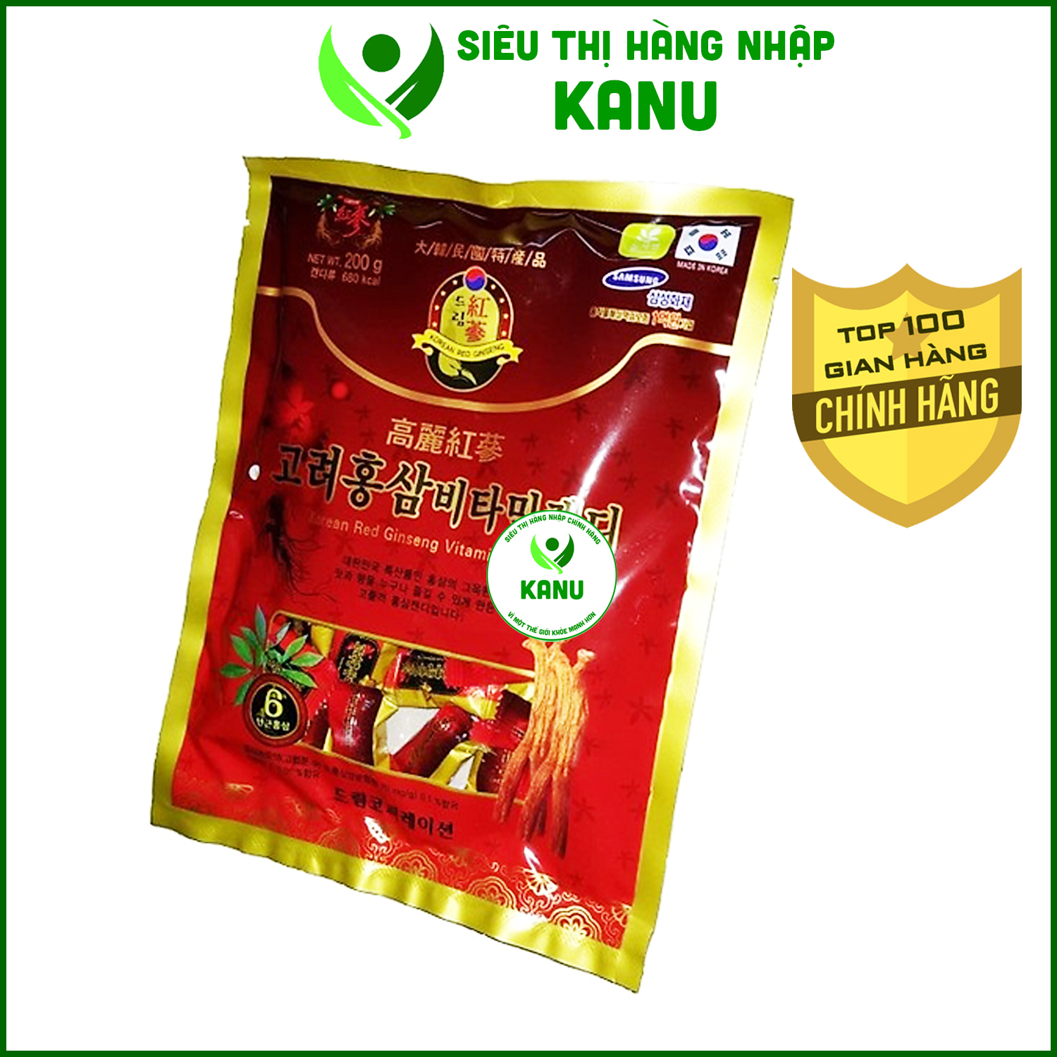 Kẹo sâm Vitamin 6 năm tuổi Hàn Quốc 200g