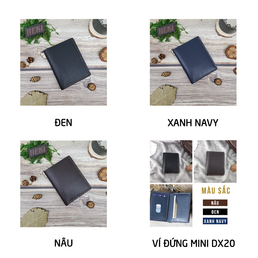 [HCM]Ví nam mini da bò handmade nhỏ gọn kiểu đứng thời trang HEKI DX20