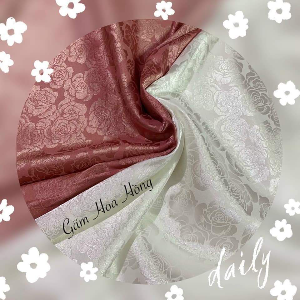 Vải lụa gấm hoa hồng cao cấp