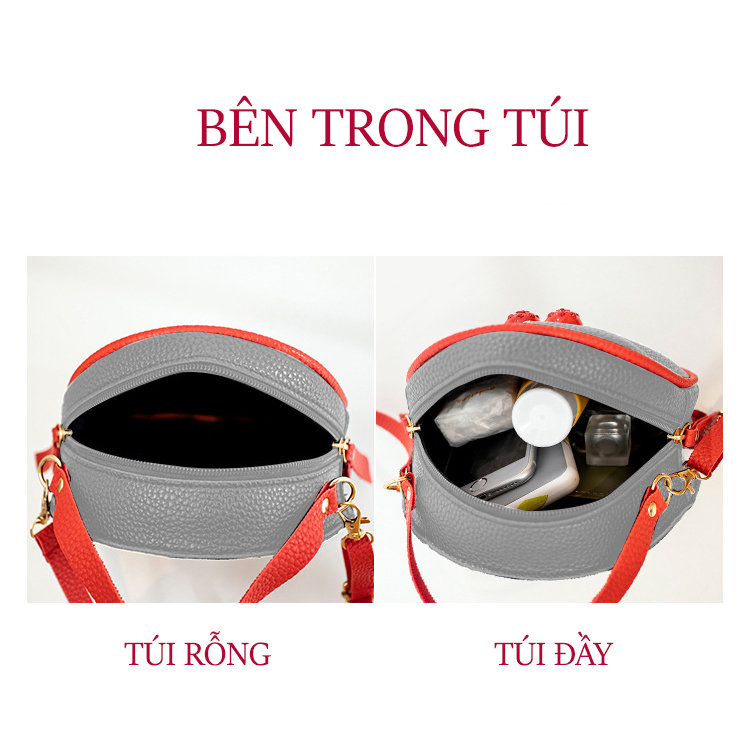 Balo Nữ Da Mềm Viền Đỏ Dễ Thương BL35 Màu Xám