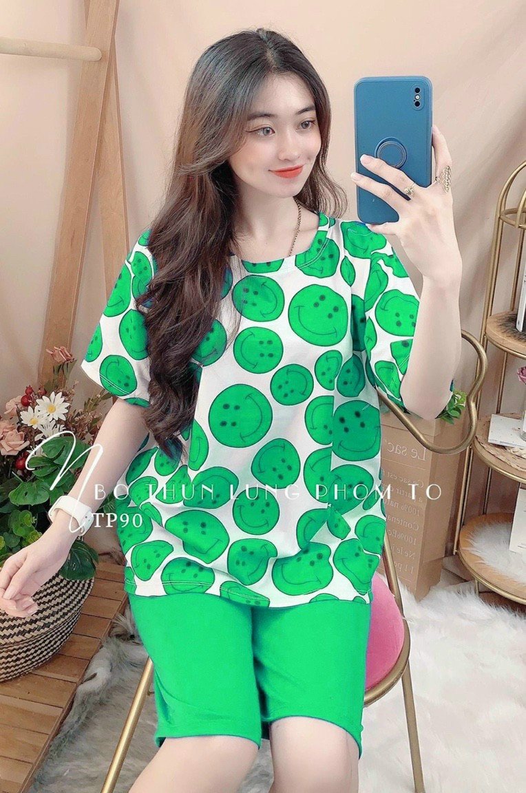 [CÓ SIZE LỚN] Set đồ lửng nữ thun cotton họa tiết mặt cười mới nhất