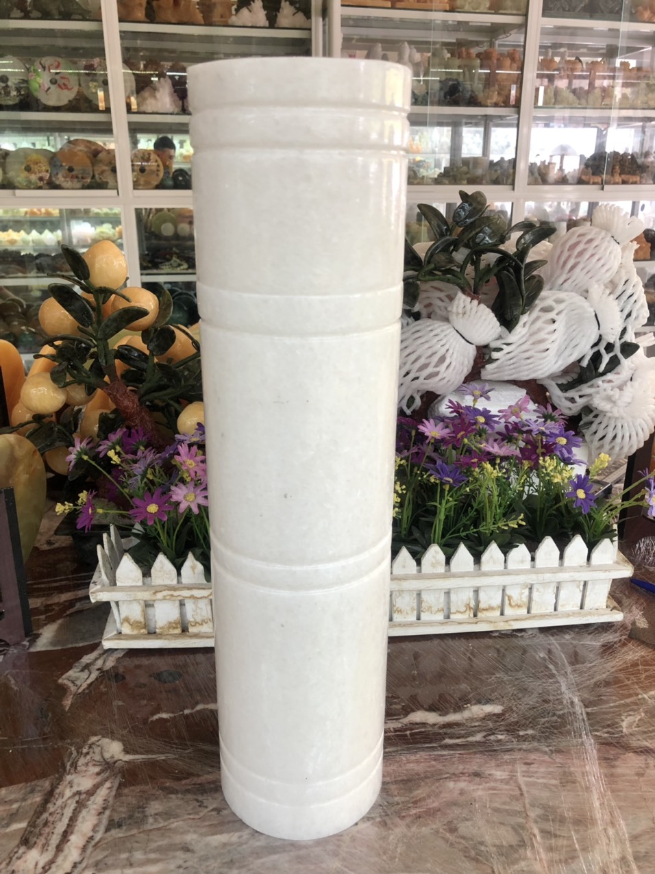 Quả cầu phong thủy đá thạch anh canxit đỏ - Đường kính 9cm