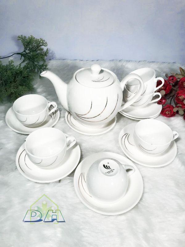 Bộ ấm chén uống trà camellia Style Korea, sọc