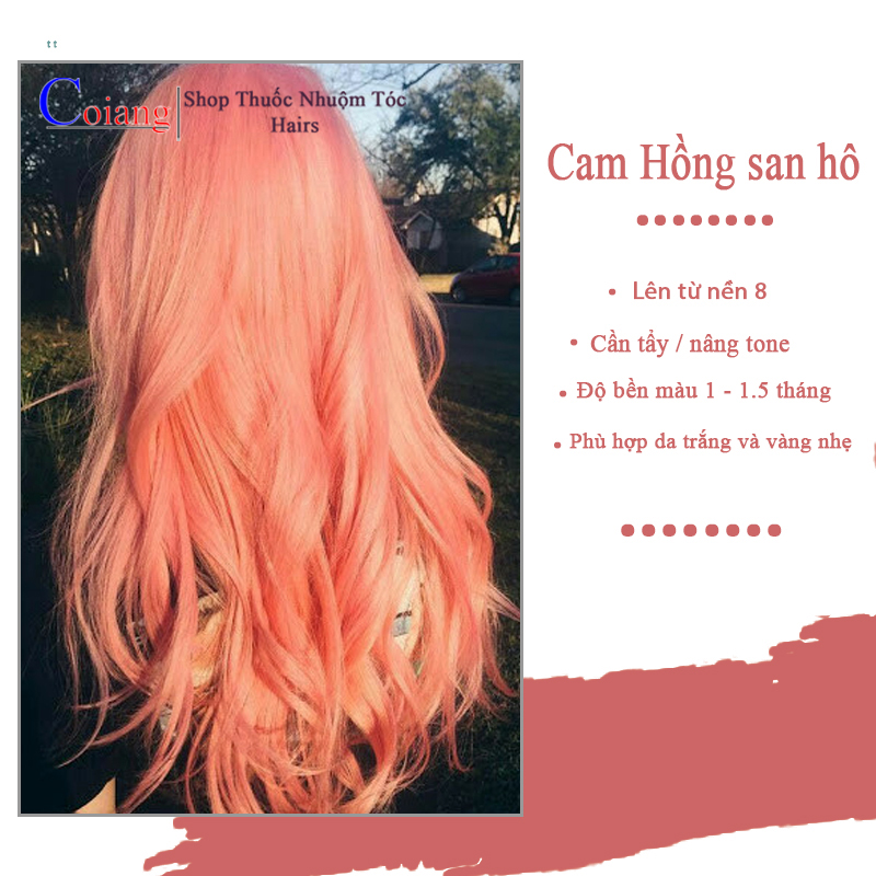 Cùng khám phá thế giới đầy màu sắc với thuốc nhuộm tóc CAM SAN HÔ - một sản phẩm sáng tạo và độc đáo mang lại cho bạn một vẻ đẹp mới lạ. Hãy xem hình ảnh về sản phẩm để cảm nhận được sự nổi bật và quyến rũ của màu sắc cam san hô trên mái tóc của mình.