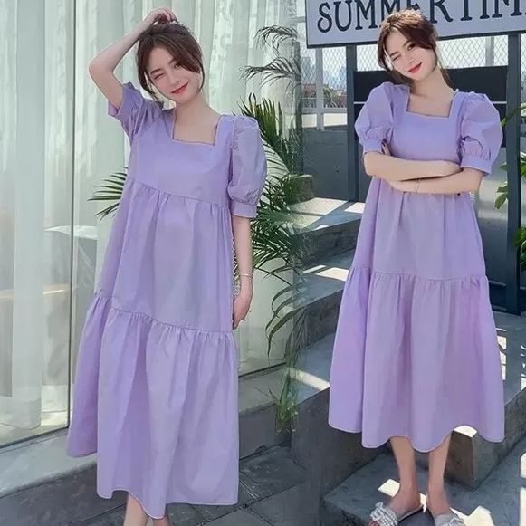 Váy đuôi cá cổ vuông chất đũi mềm