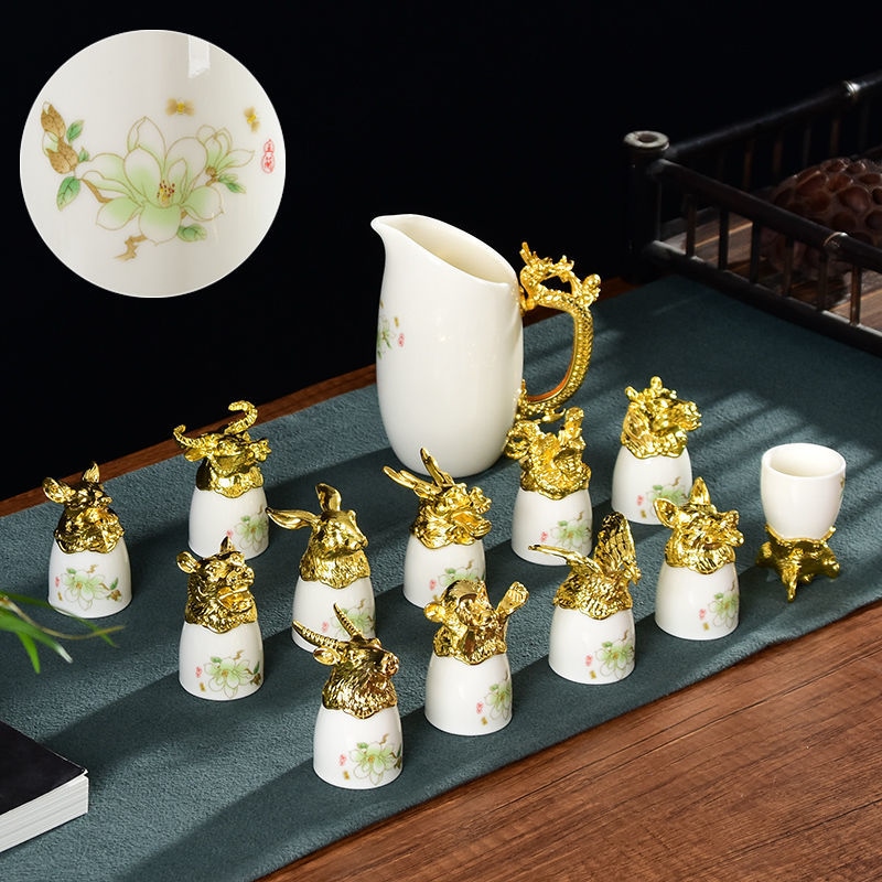 12 zodiac wine set white wine glass set gift household ceramic wine dispenser Chinese spirits cup a cup wine cup cup