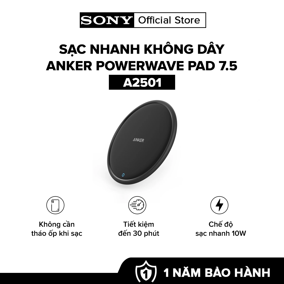 [HÀNG CHÍNH HÃNG] SẠC NHANH KHÔNG DÂY ANKER POWERWAVE PAD 7.5-A2501
