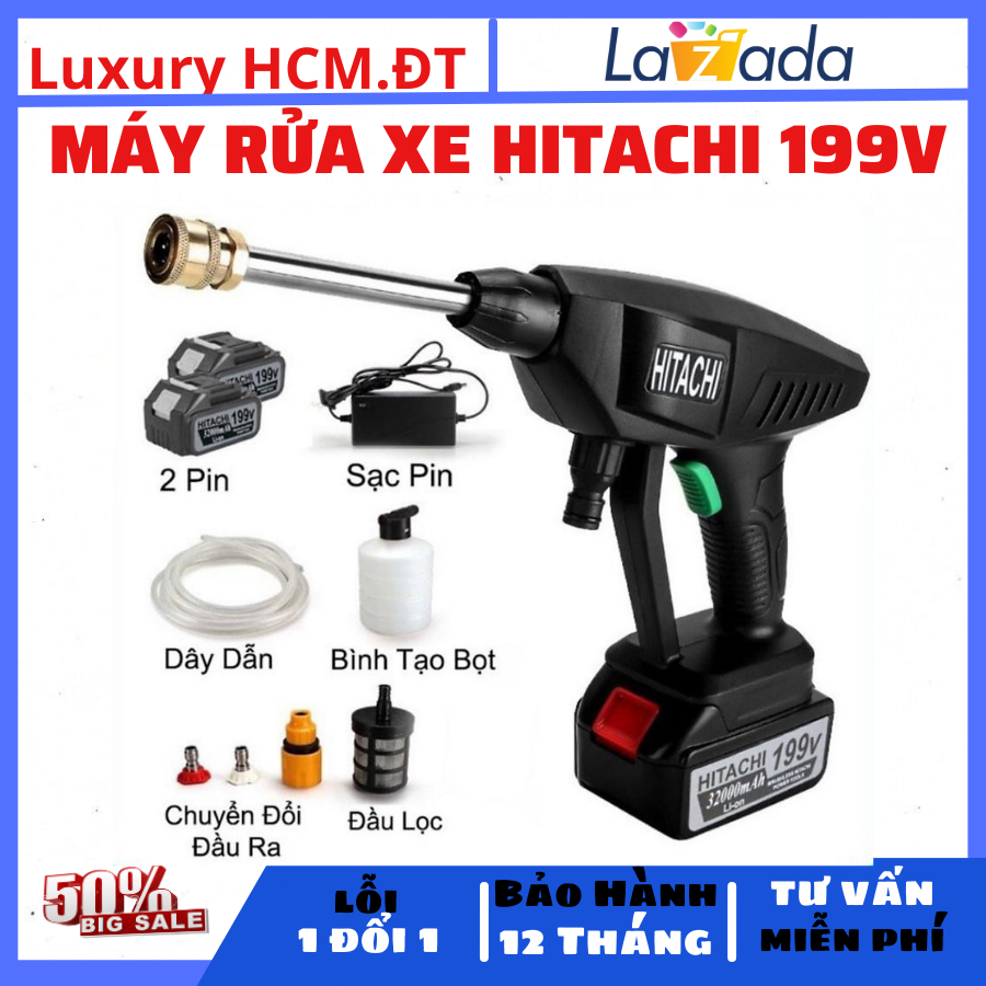 { bãi nhật } Máy Rửa Xe Cầm Tay Dùng Pin Hitachi 199V - máy rửa xe dùng pin - MÁY RỬA XE GIA ĐÌNH - 
