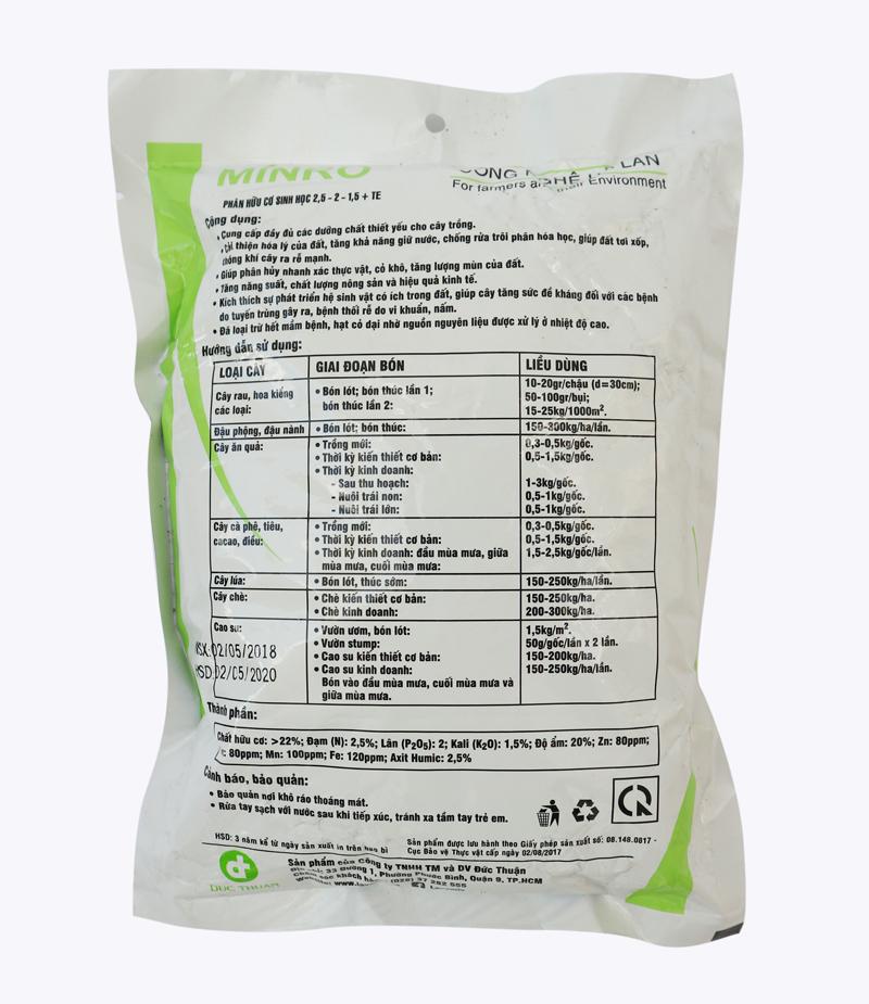 PHÂN BÓN HỮU CƠ SINH HỌC MINRO (VIÊN NỞ) bịch 2kg