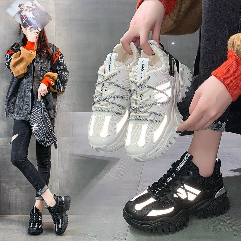 giày snaker nữ phản quang vạch sườn mã v2 (2 màu)