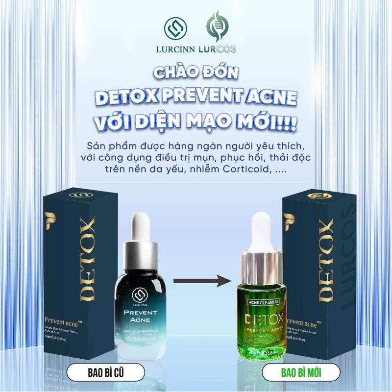 Serum giảm mụn mờ thâm, ngăn ngừa mụn, gom khô cồi mụn, giảm xưng đỏ detox prevent acne 10ml lurcinn