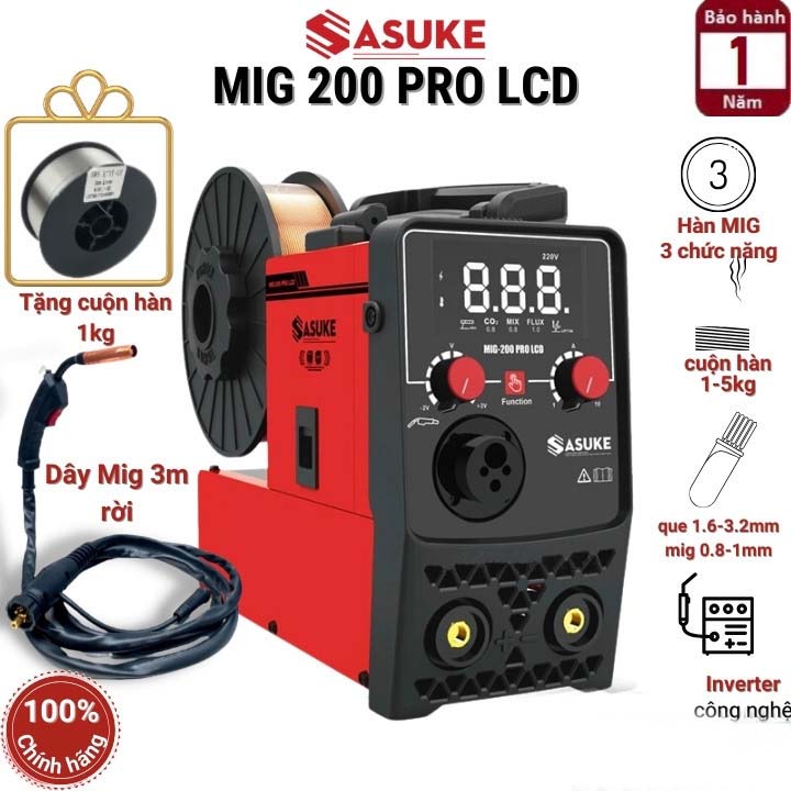Máy hàn 3 chức năng sasuke mig 200 pro lcd - tặng cuộn dây 1kg