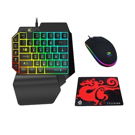 Combo Bộ bàn phím giả cơ một tay FREE WOLF K15 và LIMEIDE 007 LED Đa MÀU+ Tặng lót chuột TYLOOS
