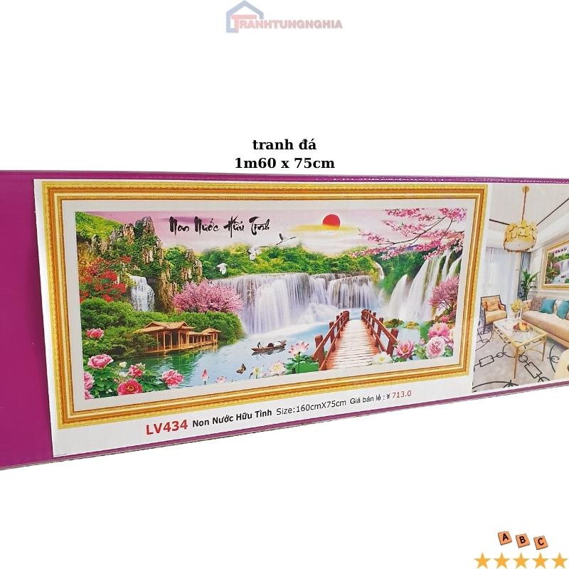 Tranh đính đá, tranh thêu chữ thập phong cảnh non nước hữu tình