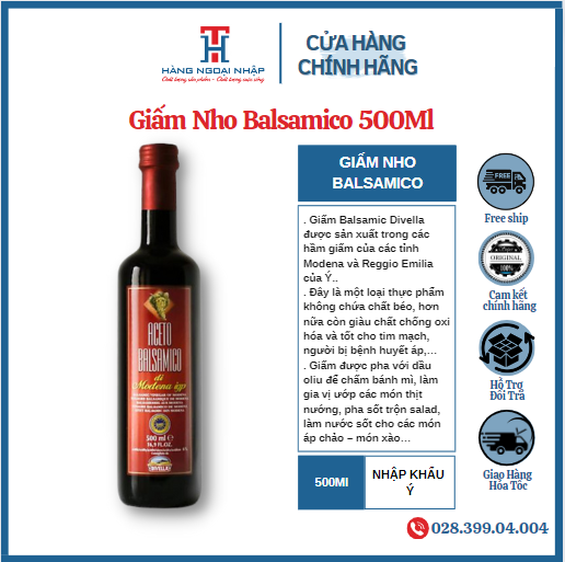 Giấm Nho Balsamico Divella 500Ml Ngon Số 1 Thế Giới [Nhập Khẩu Ý]
