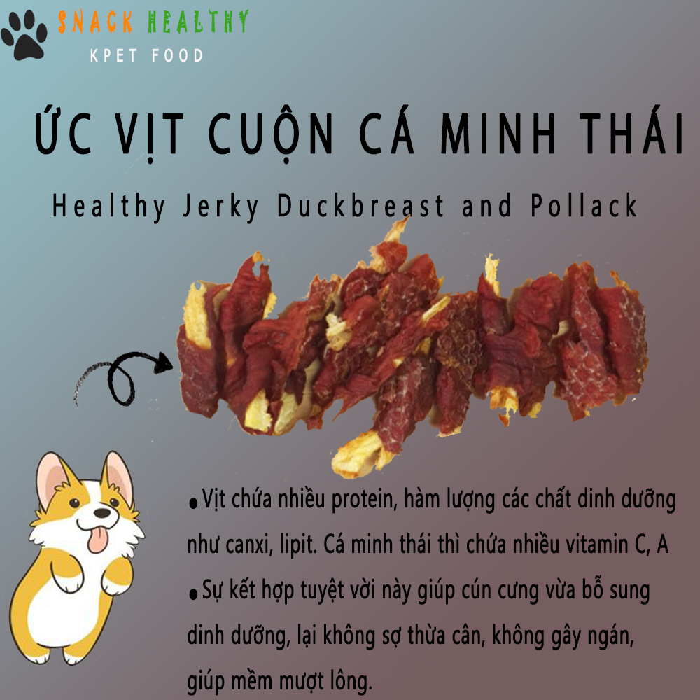 Thức ăn cho chó KPET FOOD vị Cá Minh Thái Cuộn Vịt - 80g