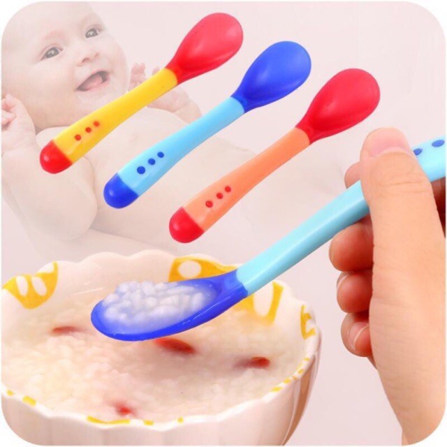 Thìa ăn dặm silicon báo nóng cho bé {Thìa báo nóng cho bé} {Thìa ăn dặm cho bé}
