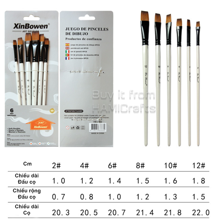 Bộ 6 cọ vẽ màu nước, sơn dầu, acrylic