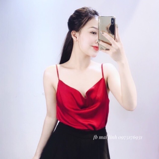 ÁO PHI LỤA CỔ ĐỔ 2 DÂY - Kèm video thật