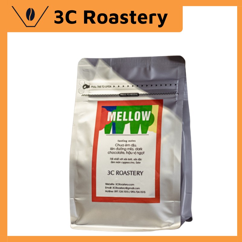 cà phê Arabica 3C ROASTERY mã MELLOW nguyên chất pha máy espresso vị chua êm dịu, lên đường mía phù hợp với sữa tươi