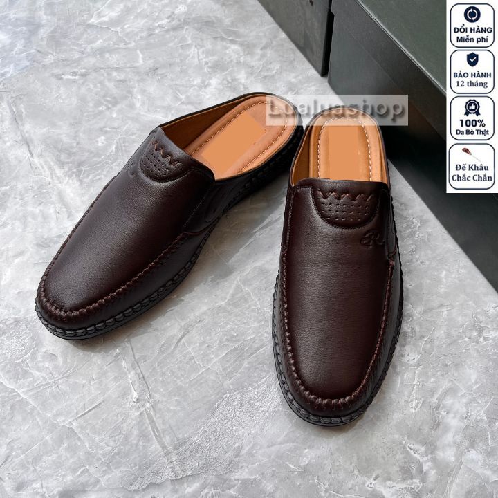 Giày sục nam da thật L82. Bảo hành 12 tháng
