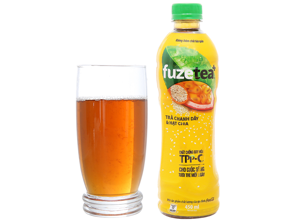 6 chai trà chanh dây và hạt chia Fuze Tea 450ml