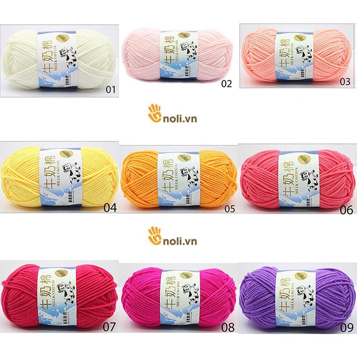 Len milk bò 50g mềm mịn, tơi xốp, nhiều màu dành cho người mới bắt đầu học đan móc khăn áo, thú bông, túi xách