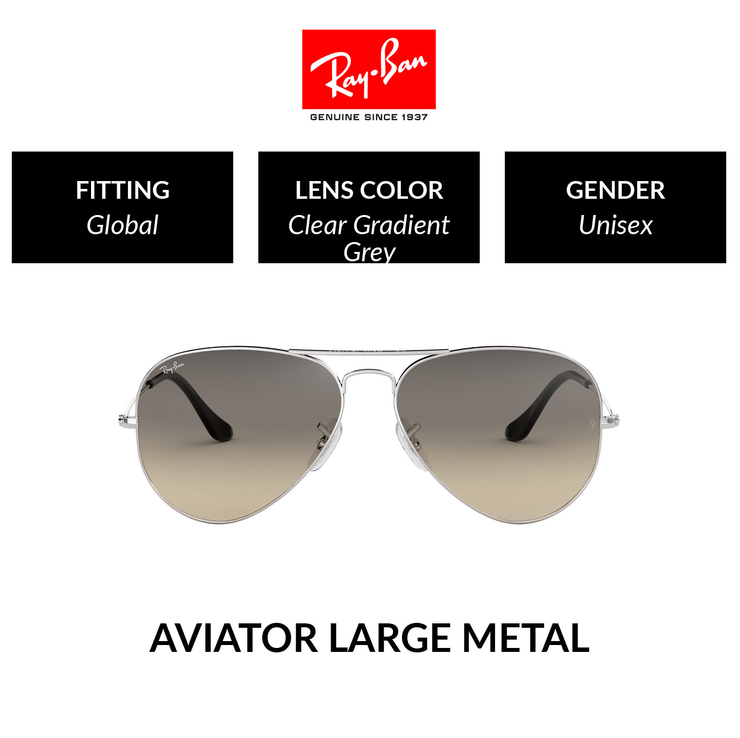 Mắt kính ray-ban aviator large metal - rb3025 003/32 - kính mát size 62