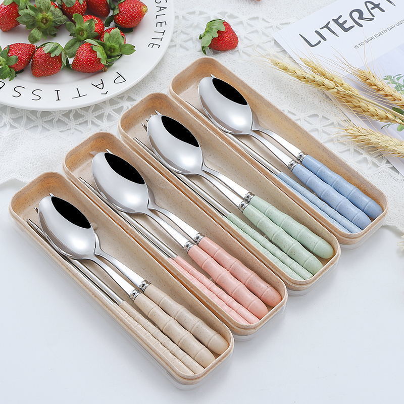 Bộ đũa muỗng nĩa lúa mạch có vân