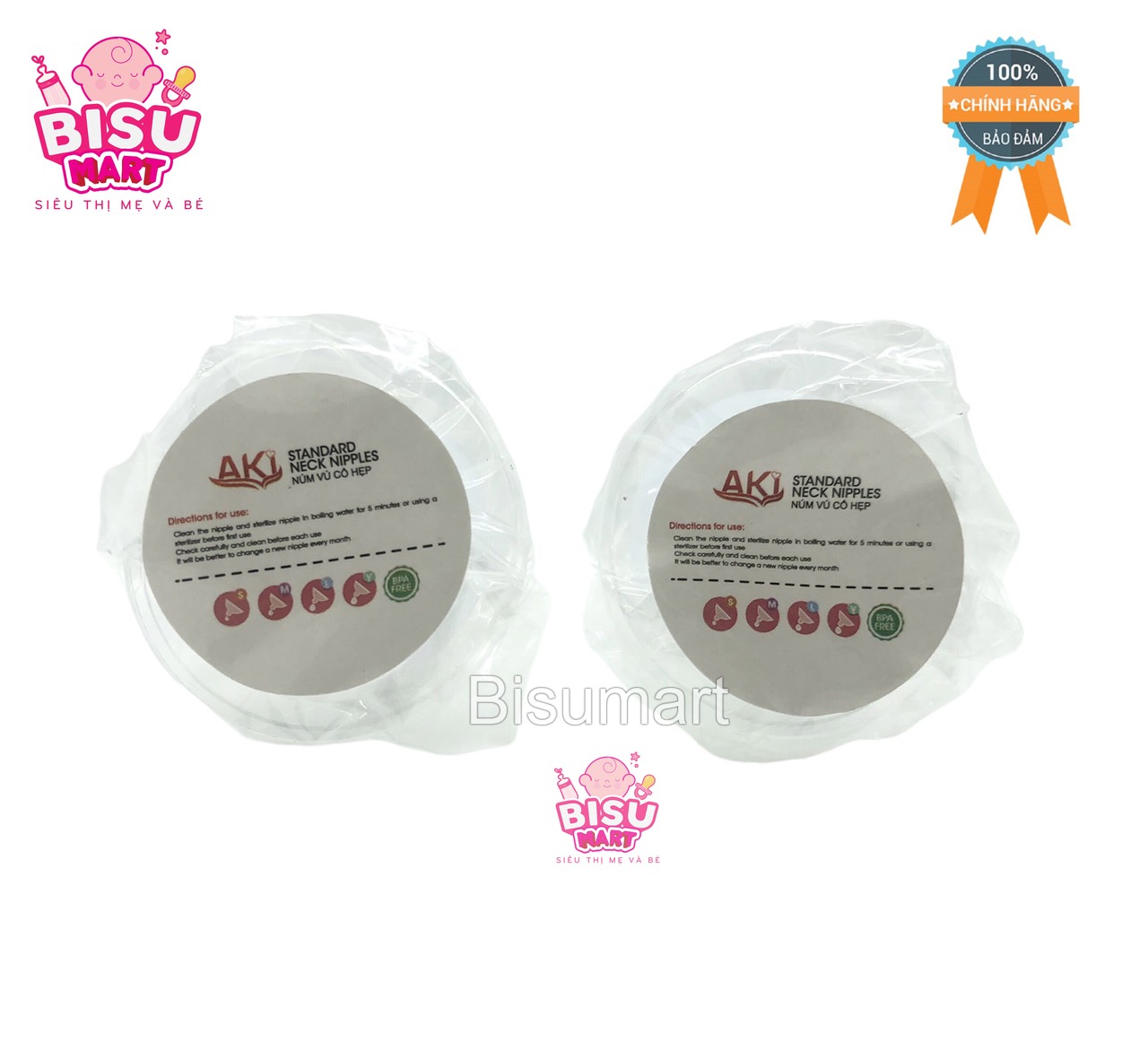 Núm vú cổ hẹp silicon siêu mềm Aki Size S, M, L, Y