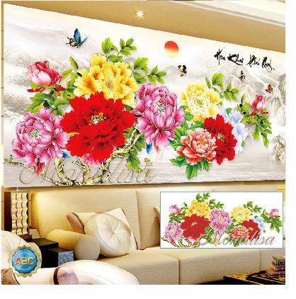 Tranh đính đá hoa mẫu đơn y8206 kt 120x60 cm