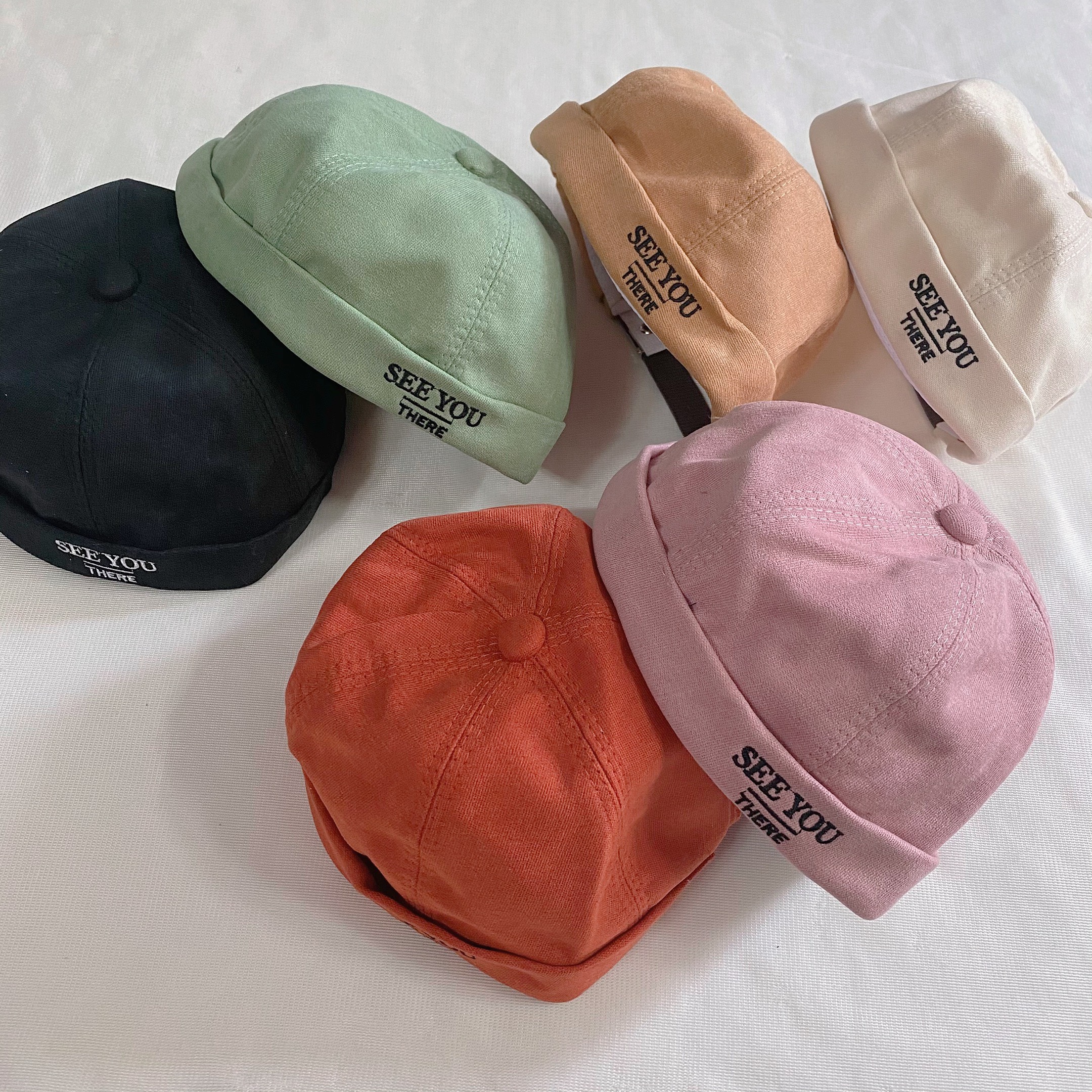 MŨ MIKI Hot Trend Chất Vải Cotton Có Khóa Da Tăng Giảm Sành Điệu - MŨ Beanie vành tròn phong cách Retro Hàn Quốc Nam/Nữ_SEE YOU