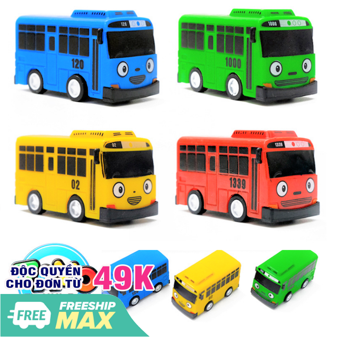 Bộ 4 xe ô tô buýt mini Tayo The little bus - Đồ chơi trẻ em xe chạy bằng cót (size nhỏ)
