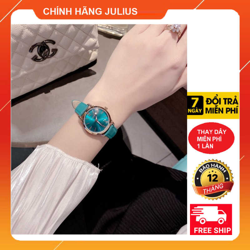 Đồng hồ nữ dây da Julius Hàn Quốc Ja-983 xanh