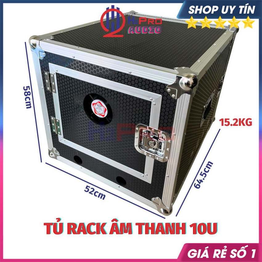 Tủ rack âm thanh 10u dày dặn 4 bánh xe - có cánh cửa - quạt làm mát, tủ máy âm thanh chuyên nghiệp cao cấp - h2pro audio