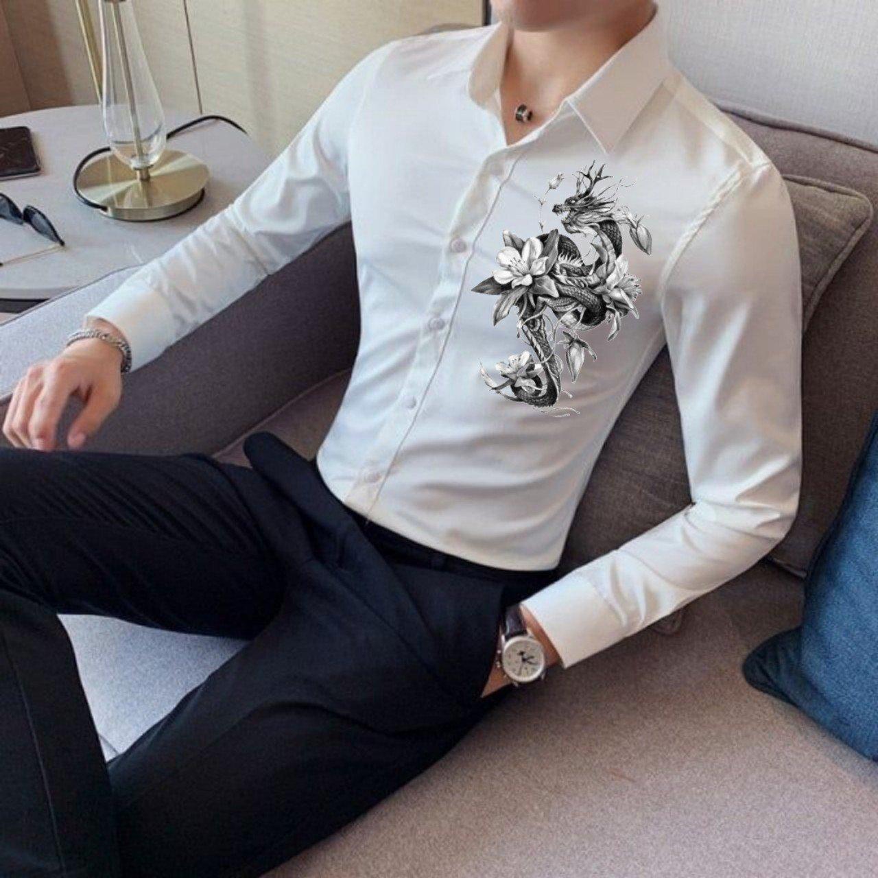 Áo sơ mi nam dài tay hoạ tiết rồng hoa lan bigsize