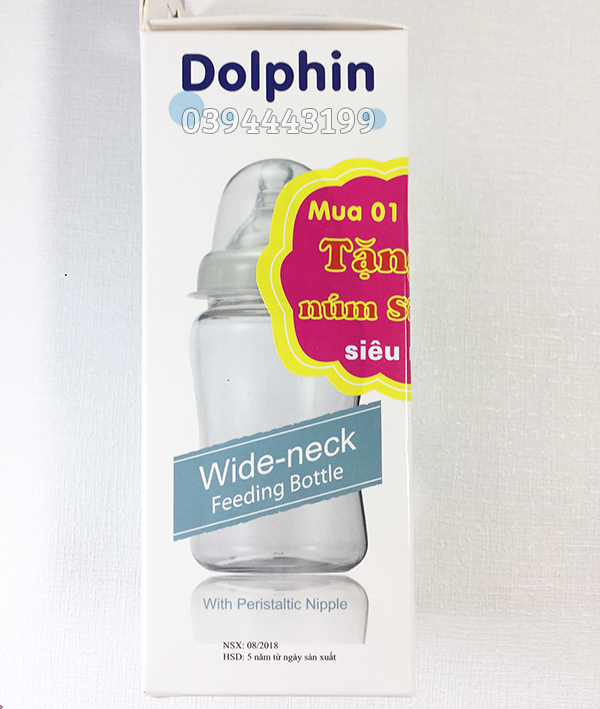 [Tặng 1 Núm Ty] Bình Sữa Cổ Rộng 200ml Dolphin - DP019