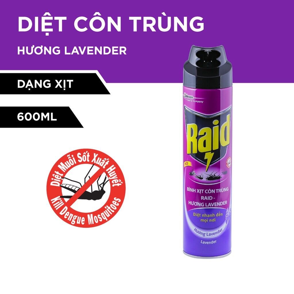 RAID Bình xịt côn trùng Hương Lavender, Chanh 600ml