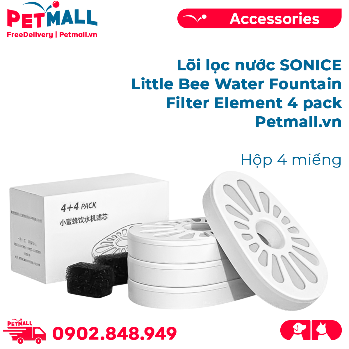 Lõi lọc nước SONICE Little Bee Water Fountain Filter Element 4 pack - Hộp 4 miếng Petmall