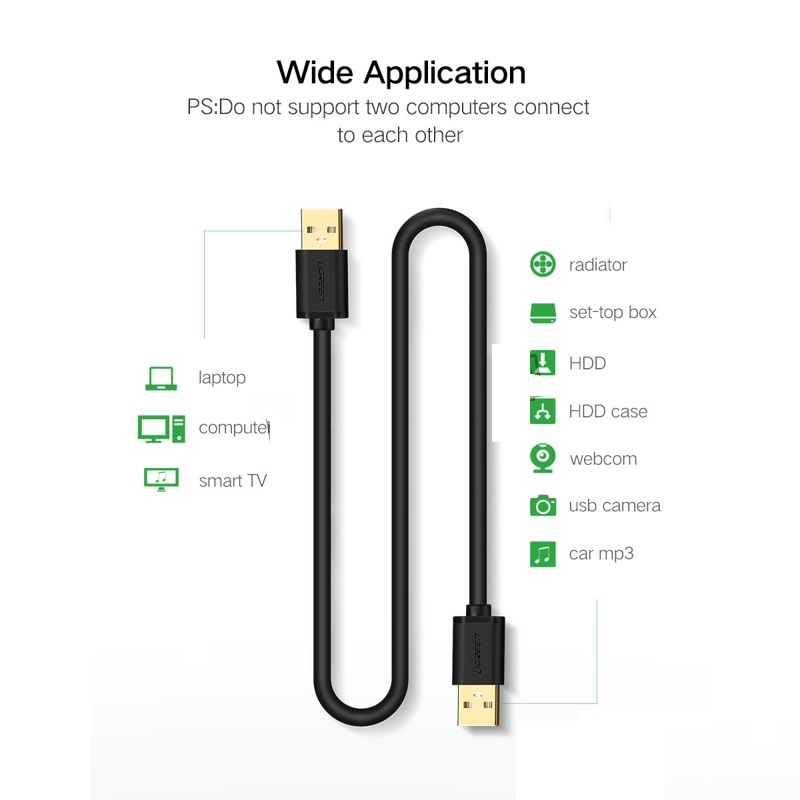 Cáp USB 2.0 2 đầu đực dài 3m Ugreen 30136 Chính Hãng