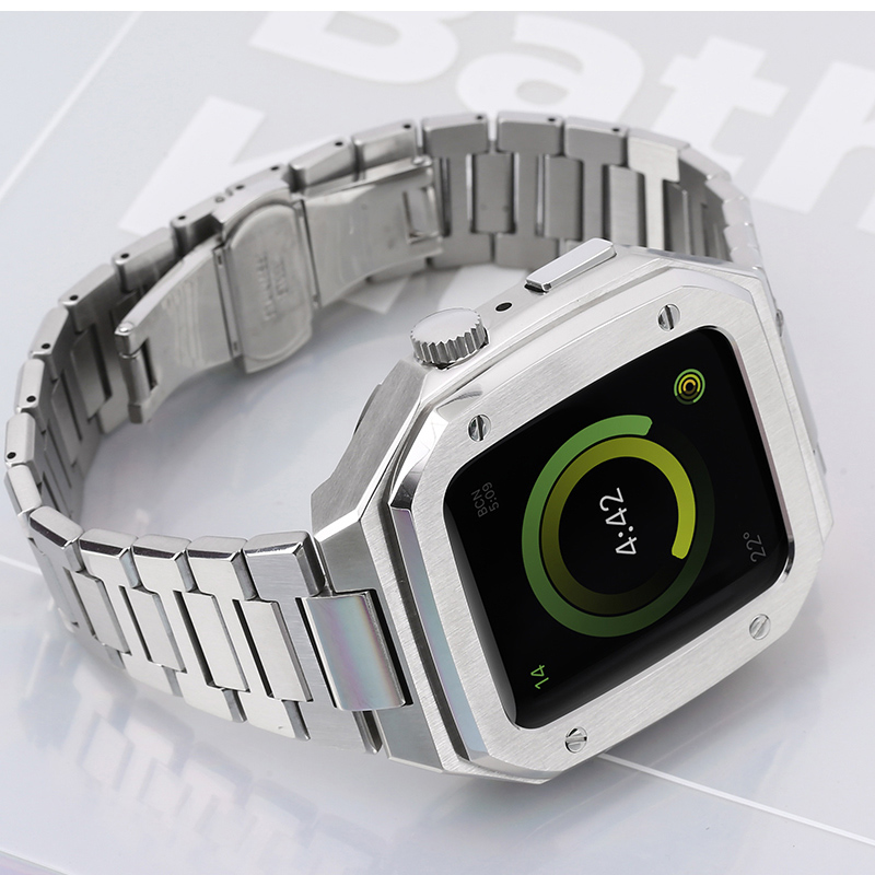 Tin alloy watch strap and case compatible with Apple Watch 44mm 45mm metal strap for iWatch seires 9 8 7 6 Se 5 4 3 2 1 modification (the watch is not included)